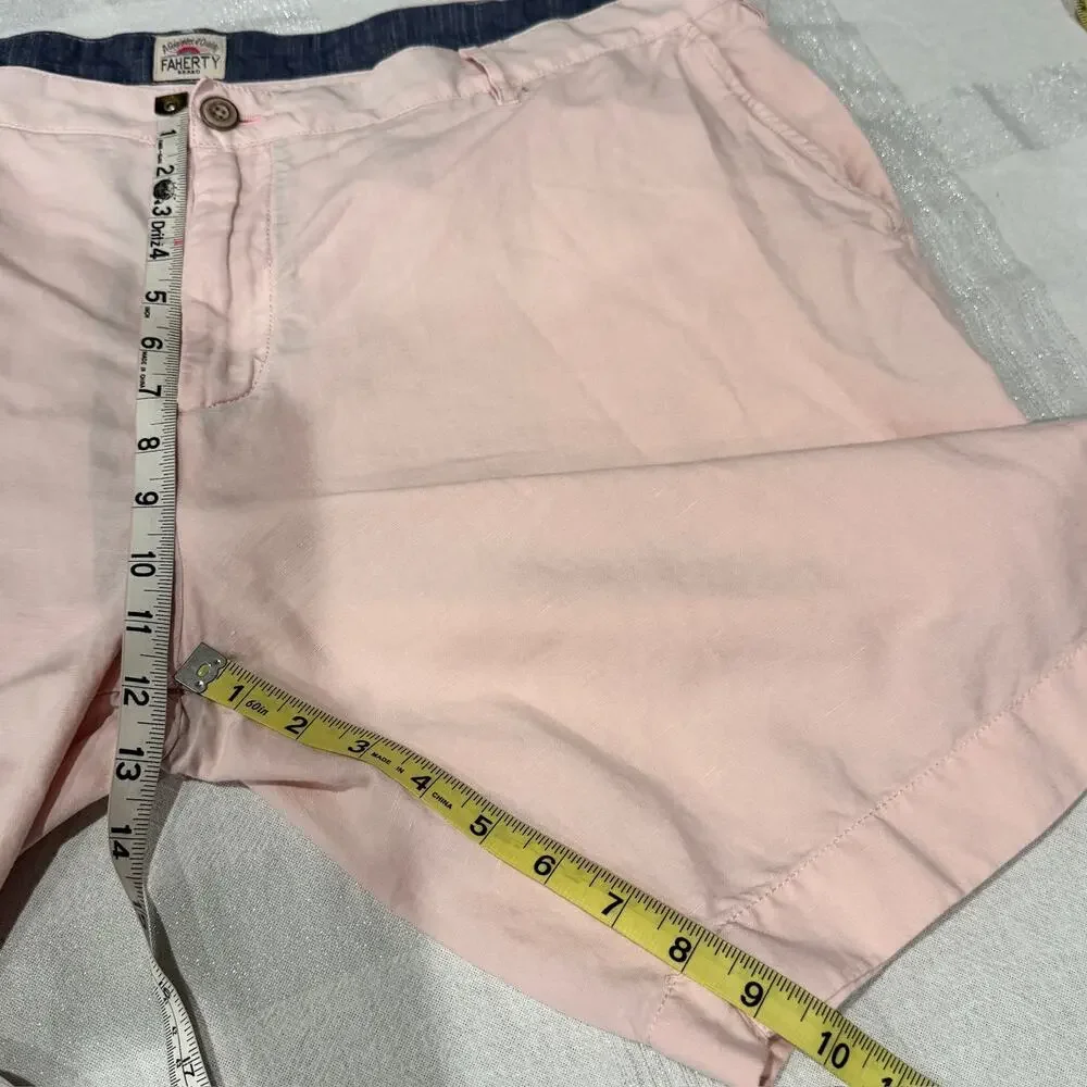Faherty Malibu Linen Cotton Chino Shorts 42 Summer Pink Flat Front
